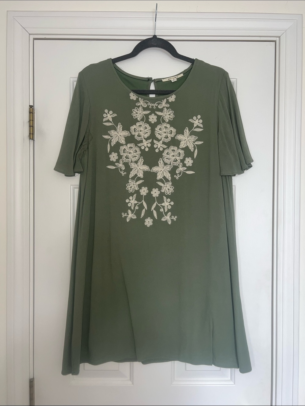 miami Olive Green Dress with White Floral Embroidery